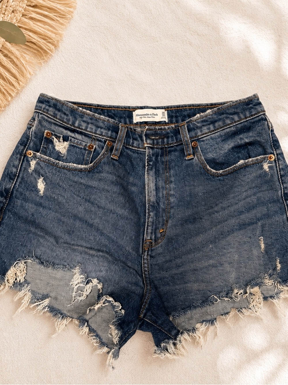 Abercrombie & Fitch Dark Blue Distressed Denim Cutoff Shorts